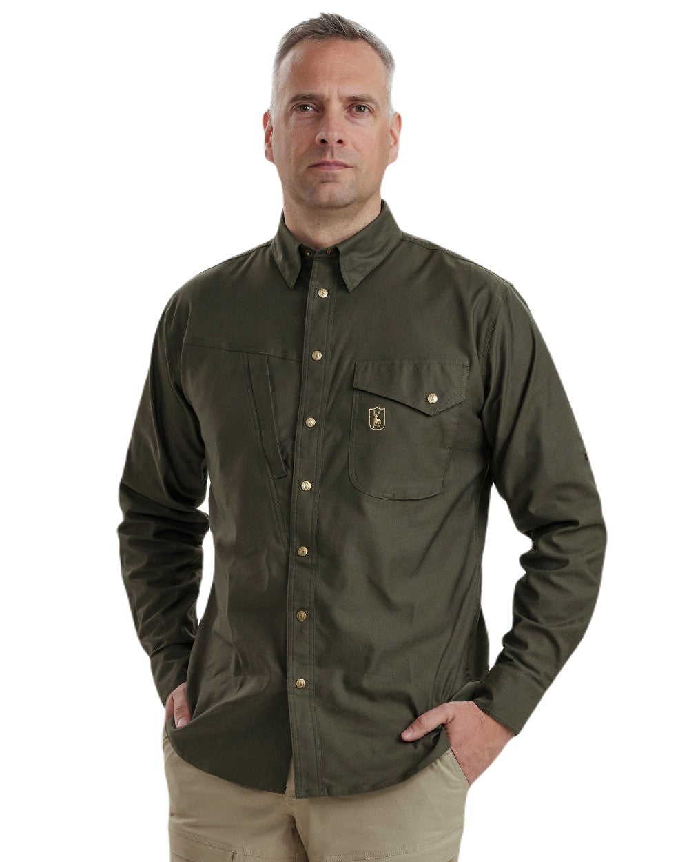 Forest Green coloured Deerhunter Matobo Shirt on white background #colour_forest-green