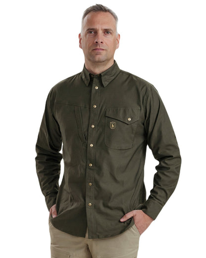 Forest Green coloured Deerhunter Matobo Shirt on white background #colour_forest-green