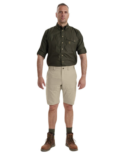 Beige coloured Deerhunter Matobo Shorts on white background #colour_beige