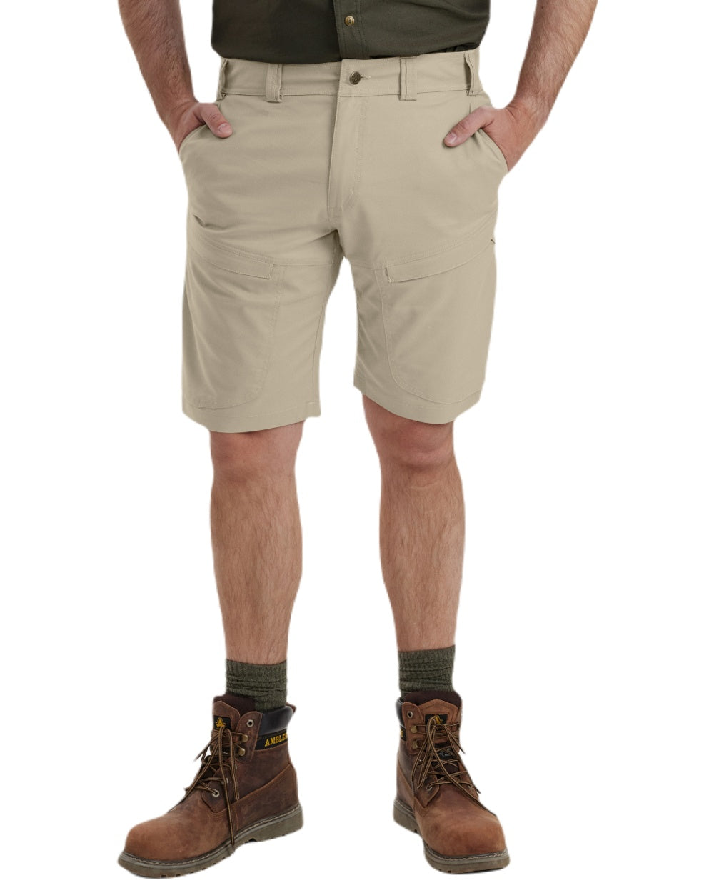 Beige coloured Deerhunter Matobo Shorts on white background #colour_beige