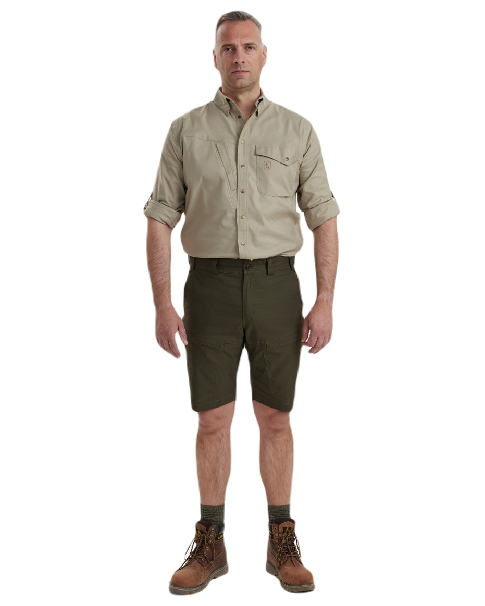 Forest Green coloured Deerhunter Matobo Shorts on white background #colour_forest-green
