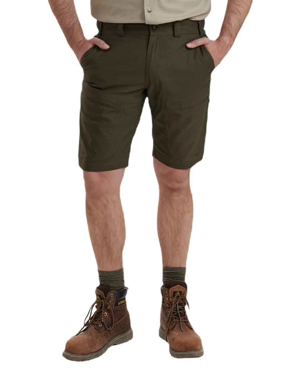 Forest Green coloured Deerhunter Matobo Shorts on white background #colour_forest-green