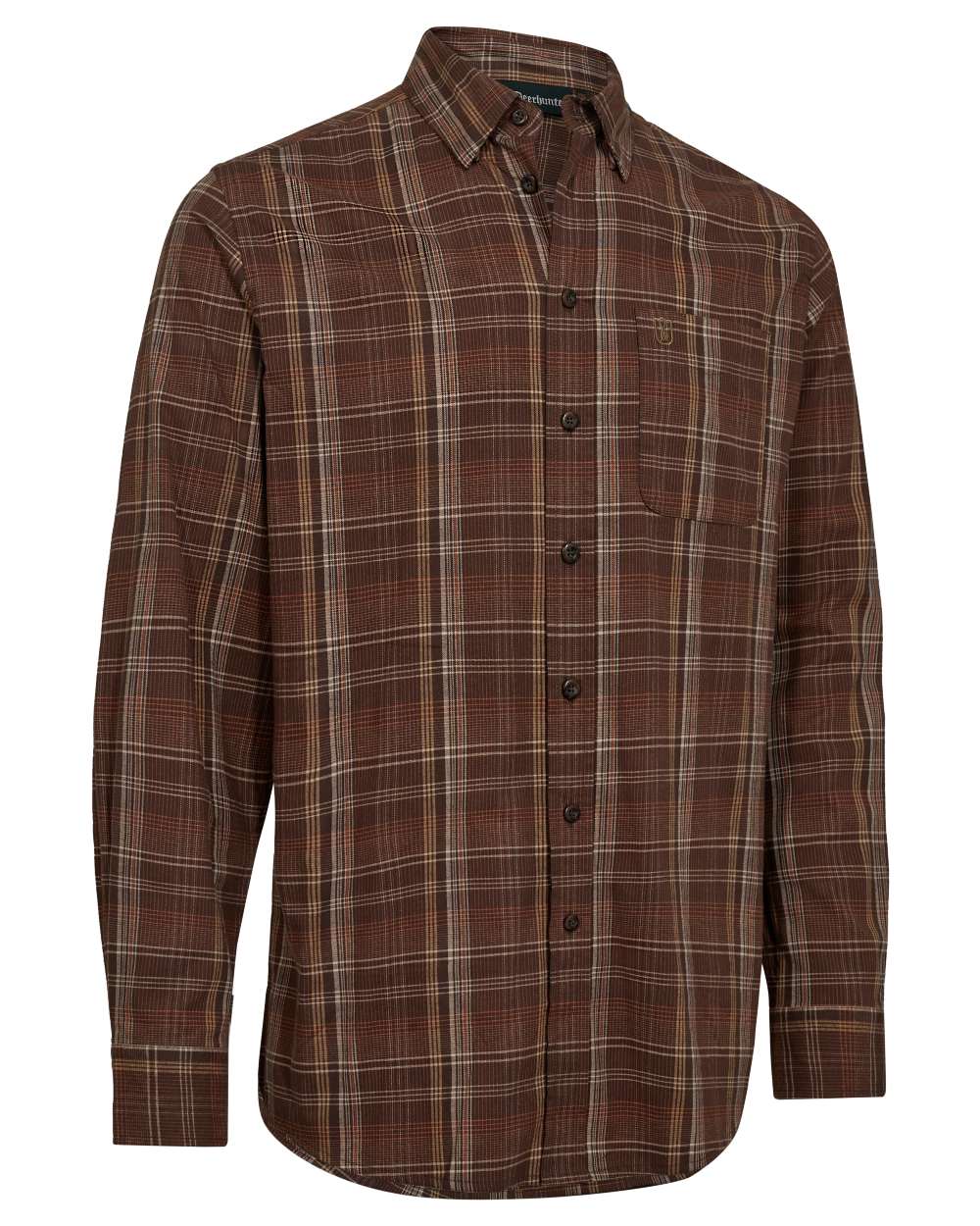 Brown Check coloured Deerhunter Mens Ashton Shirt on white background #colour_brown-check