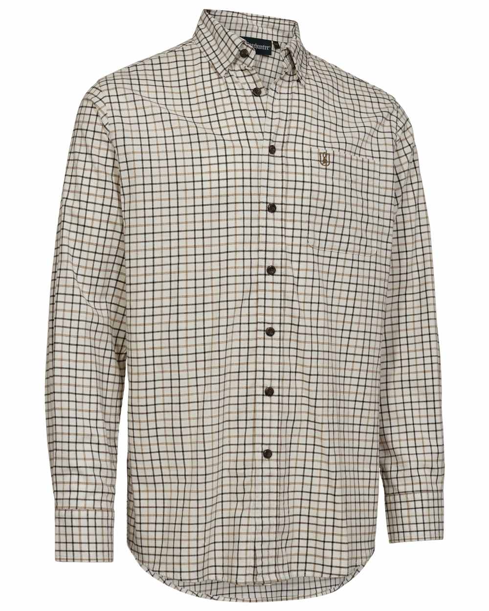 Beige Check coloured Deerhunter Gavin Shirt on white background #colour_beige-check