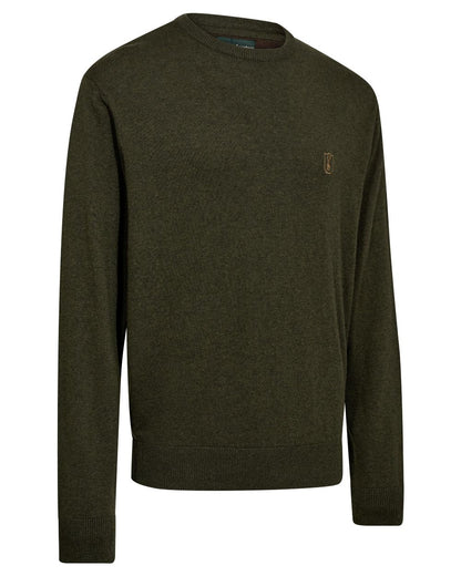 Forest Ember Melange coloured Deerhunter Mens Harrington O-Neck Knit Pullover on white background #colour_forest-ember-melange