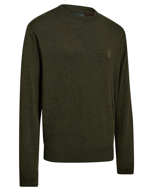 Forest Ember Melange coloured Deerhunter Mens Harrington O-Neck Knit Pullover on white background #colour_forest-ember-melange