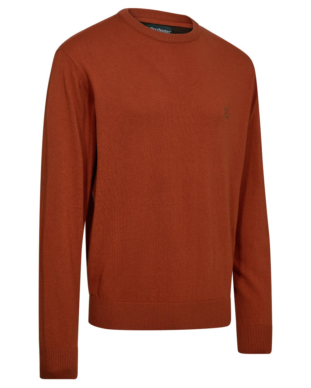 Oak Rust Melange coloured Deerhunter Mens Harrington O-Neck Knit Pullover on white background #colour_oak-rust-melange