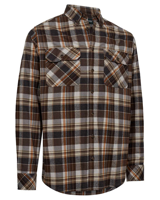Brown Check coloured Deerhunter Mens Robert Shirt on white background #colour_brown-check