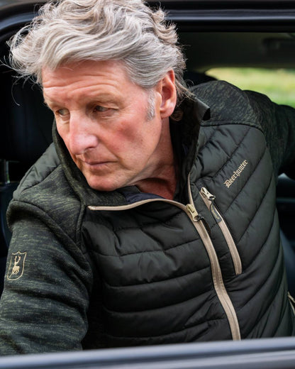 Forest Ember coloured Deerhunter Mens Moor Padded Jacket on car background #colour_forest-ember