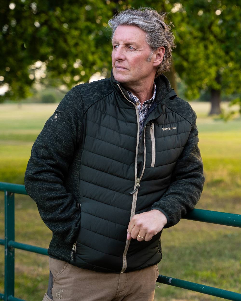 Forest Ember coloured Deerhunter Mens Moor Padded Jacket on forest background #colour_forest-ember