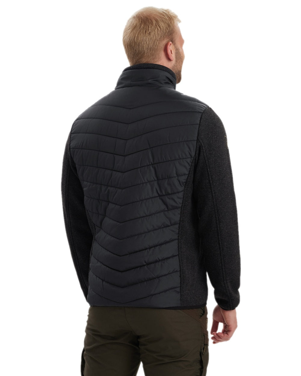 Black Coloured Deerhunter Moor Padded Jacket with Knitted Sleeves on white background #colour_black