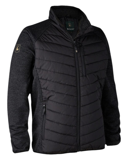 Black Coloured Deerhunter Moor Padded Jacket with Knitted Sleeves on white background #colour_black