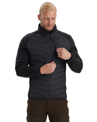 Black Coloured Deerhunter Moor Padded Jacket with Knitted Sleeves on white background #colour_black