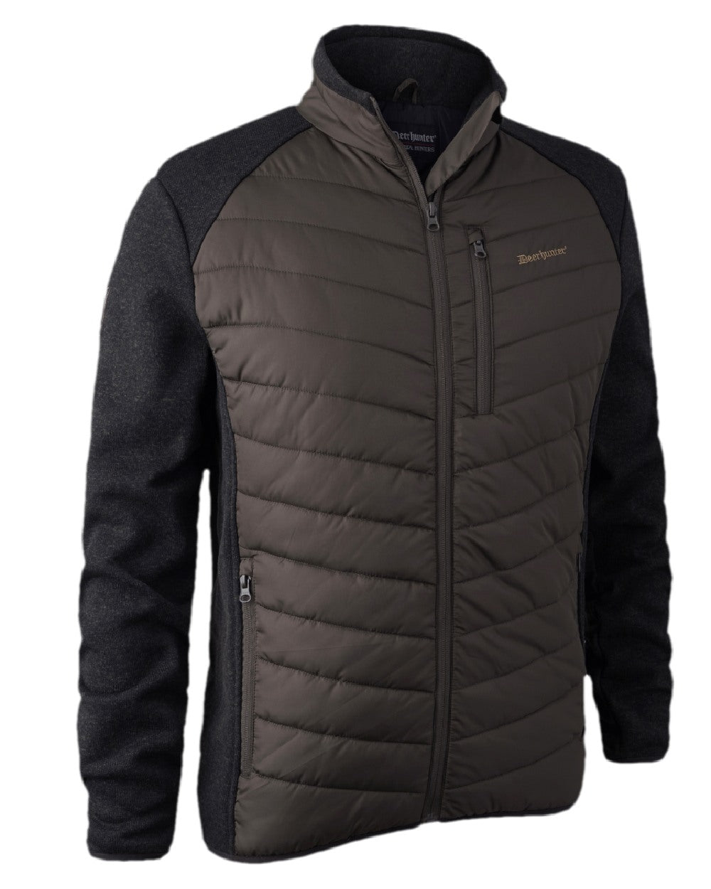 Brown Leaf Coloured Deerhunter Moor Padded Jacket with Knitted Sleeves on white background #colour_brown-leaf