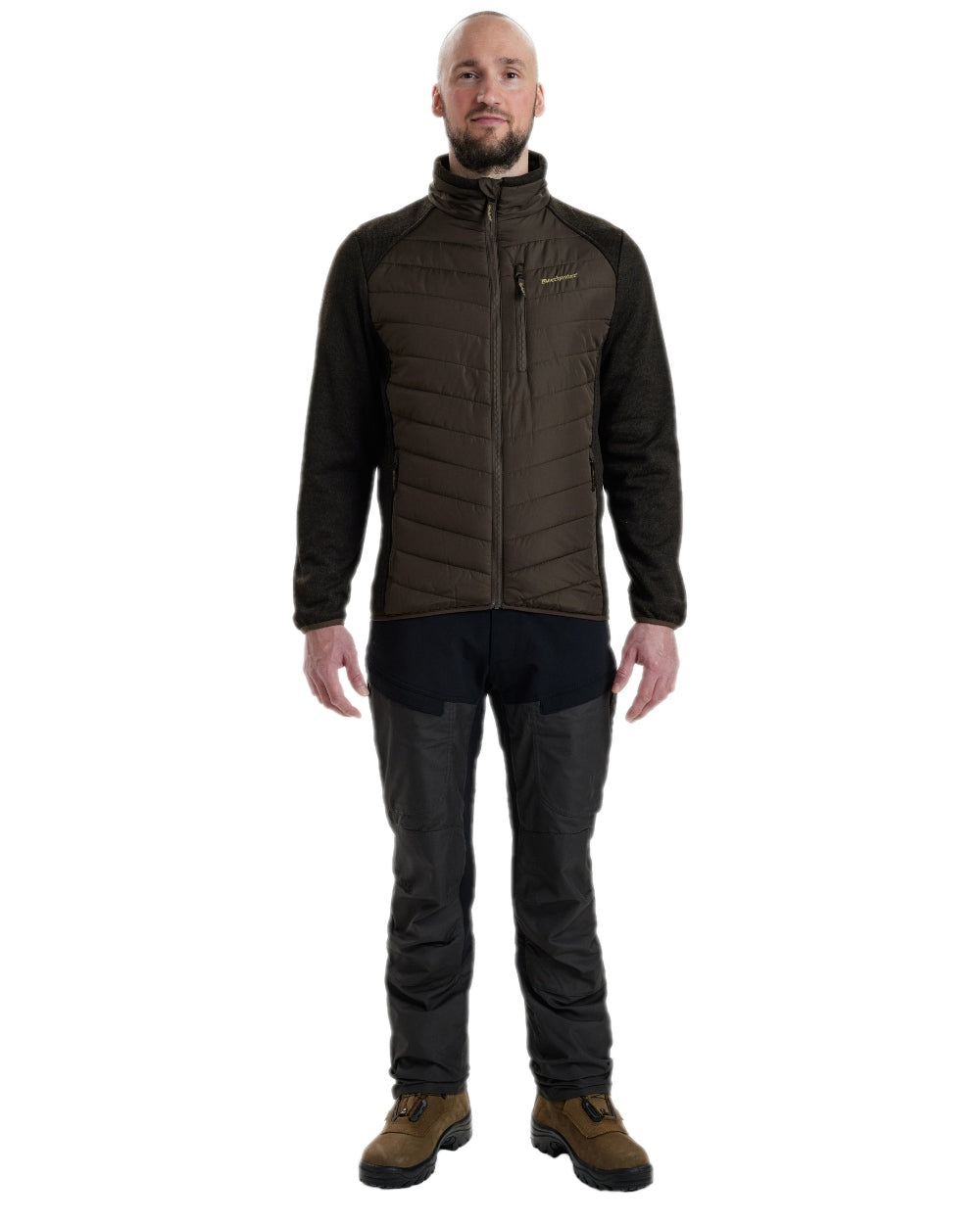 Brown Leaf Coloured Deerhunter Moor Padded Jacket with Knitted Sleeves on white background #colour_brown-leaf