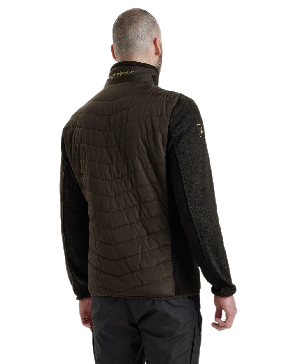 Brown Leaf Coloured Deerhunter Moor Padded Jacket with Knitted Sleeves on white background #colour_brown-leaf