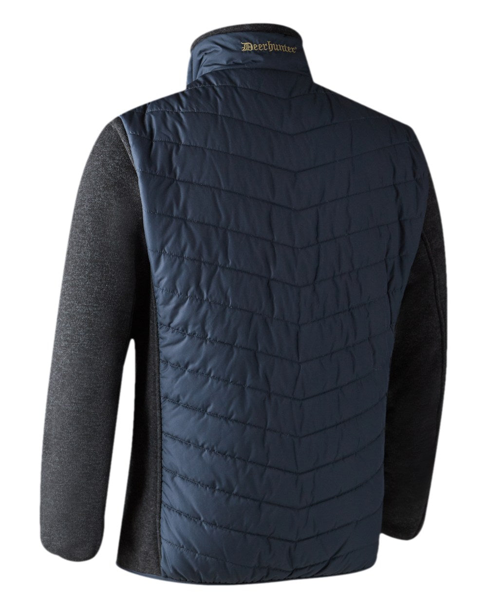 Dark Blue Coloured Deerhunter Moor Padded Jacket with Knitted Sleeves on white background #colour_dark-blue