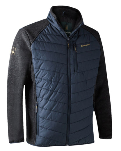 Dark Blue Coloured Deerhunter Moor Padded Jacket with Knitted Sleeves on white background #colour_dark-blue