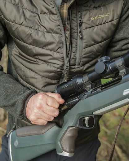 Timber Coloured Deerhunter Moor Padded Jacket with Knitted Sleeves on blurry background #colour_timber