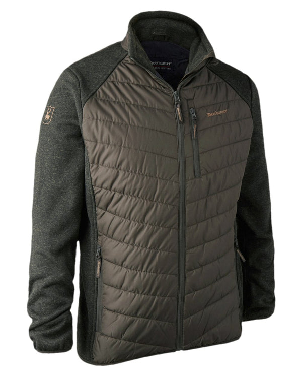 Timber Coloured Deerhunter Moor Padded Jacket with Knitted Sleeves on white background #colour_timber