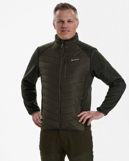 Timber Coloured Deerhunter Moor Padded Jacket with Knitted Sleeves on white background #colour_timber