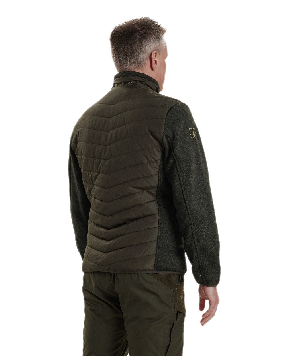 Timber Coloured Deerhunter Moor Padded Jacket with Knitted Sleeves on white background #colour_timber