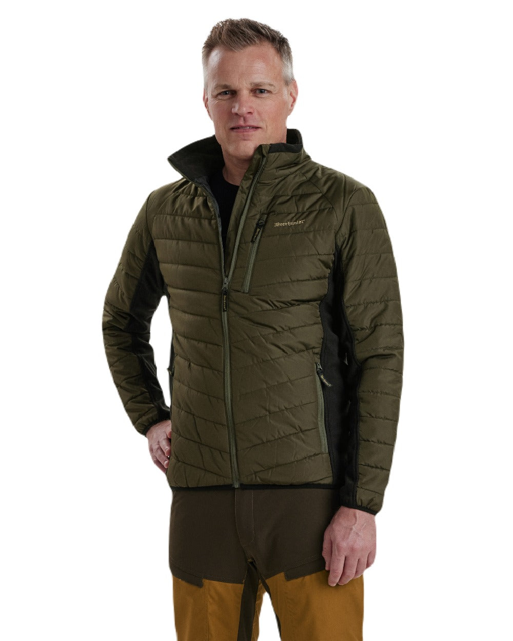 Adventure Green coloured Deerhunter Moor Padded Softshell Jacket on white background #colour_adventure-green