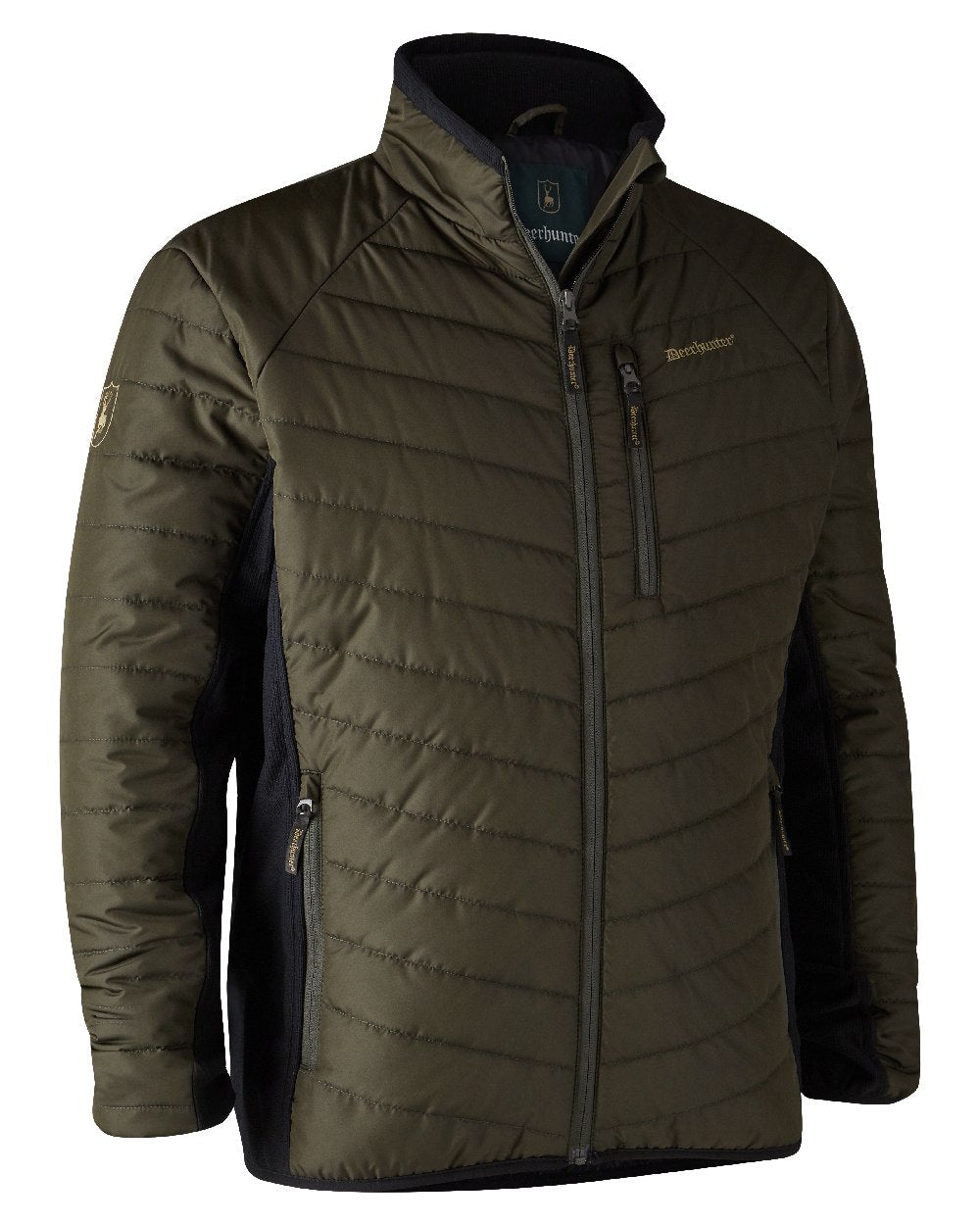 Adventure Green coloured Deerhunter Moor Padded Softshell Jacket on white background #colour_adventure-green