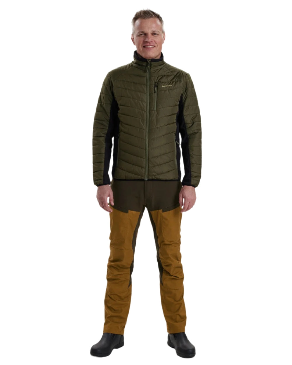 Adventure Green coloured Deerhunter Moor Padded Softshell Jacket on white background #colour_adventure-green