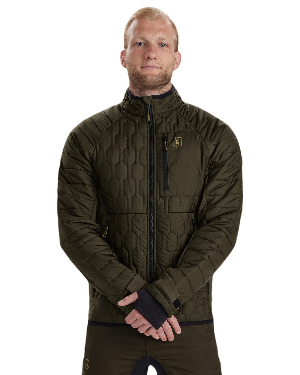 Forest Green coloured Deerhunter Mossdale Quilted Jacket on white background #colour_forest-green