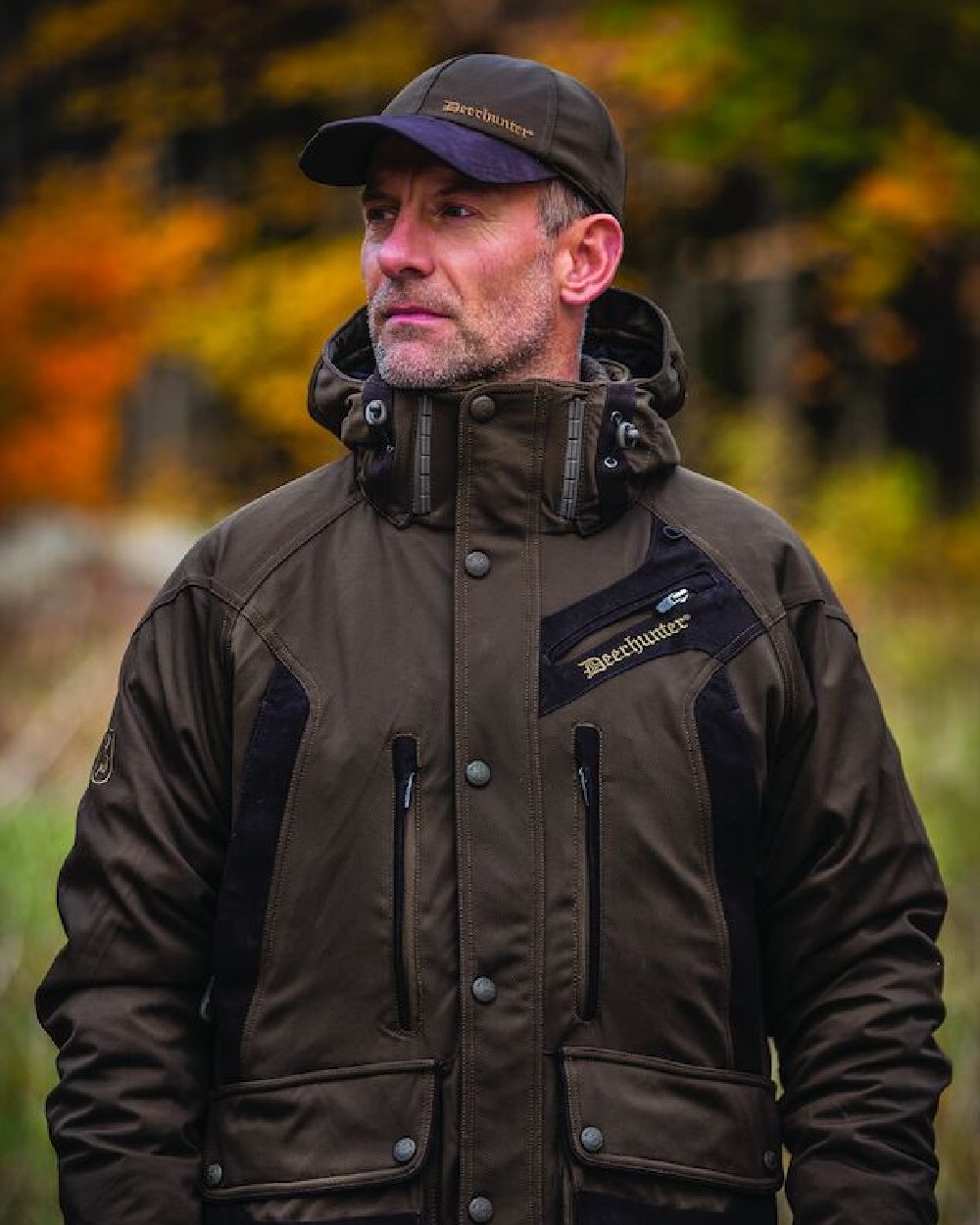 Art Green coloured Deerhunter Muflon Cap with Safety on forest background #colour_art-green