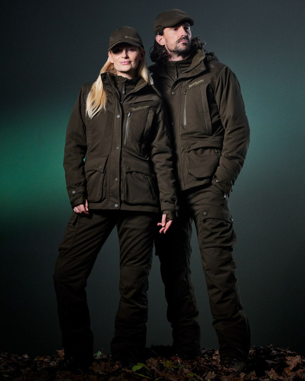 Art Green coloured Deerhunter Mens Muflon Pro Jacket on forest background #colour_art-green