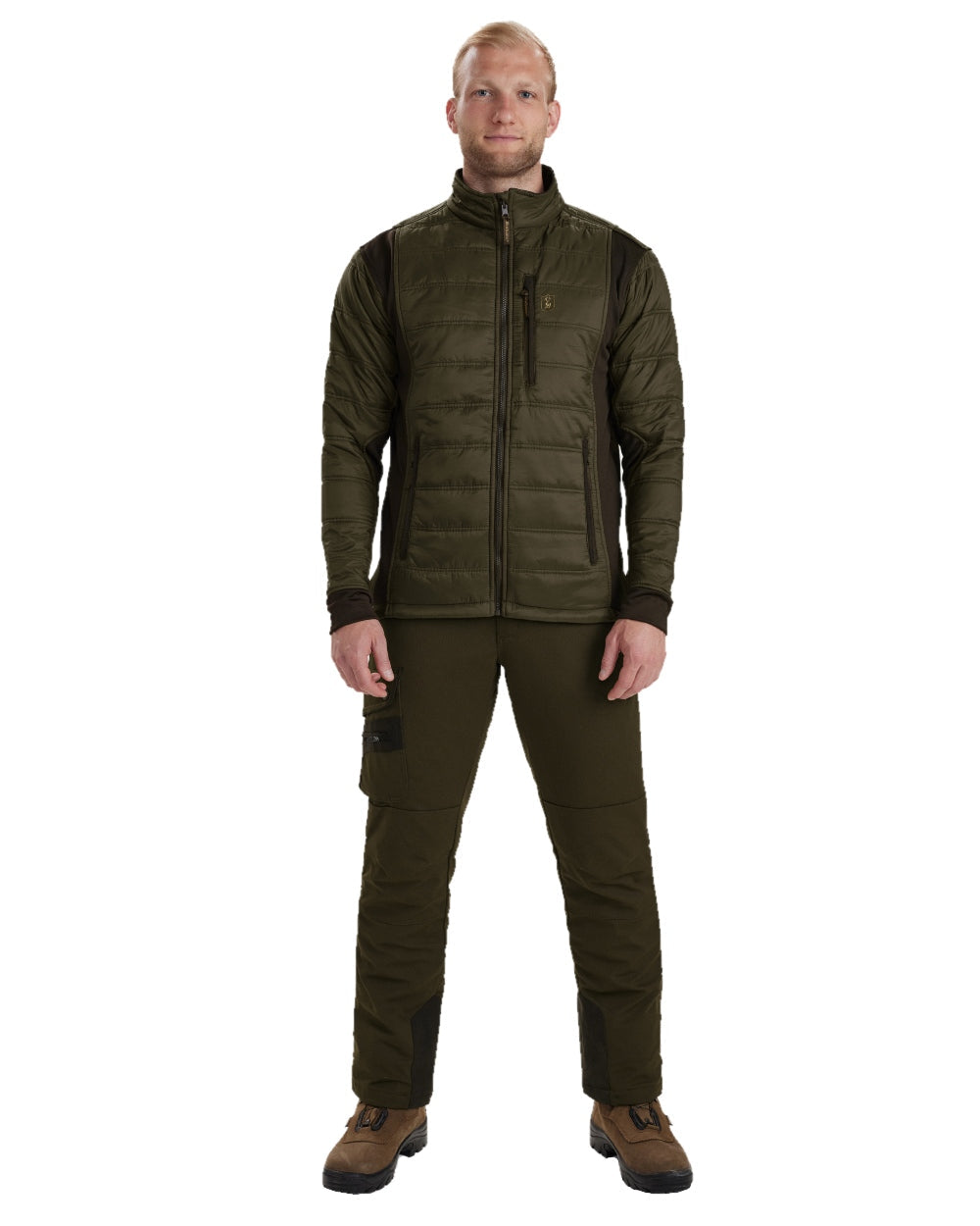 Art Green coloured Deerhunter Muflon Zip In Quilted Jacket on white background #colour_art-green