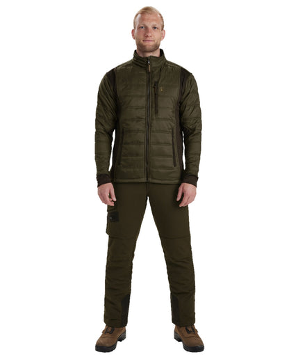 Art Green coloured Deerhunter Muflon Zip In Quilted Jacket on white background #colour_art-green