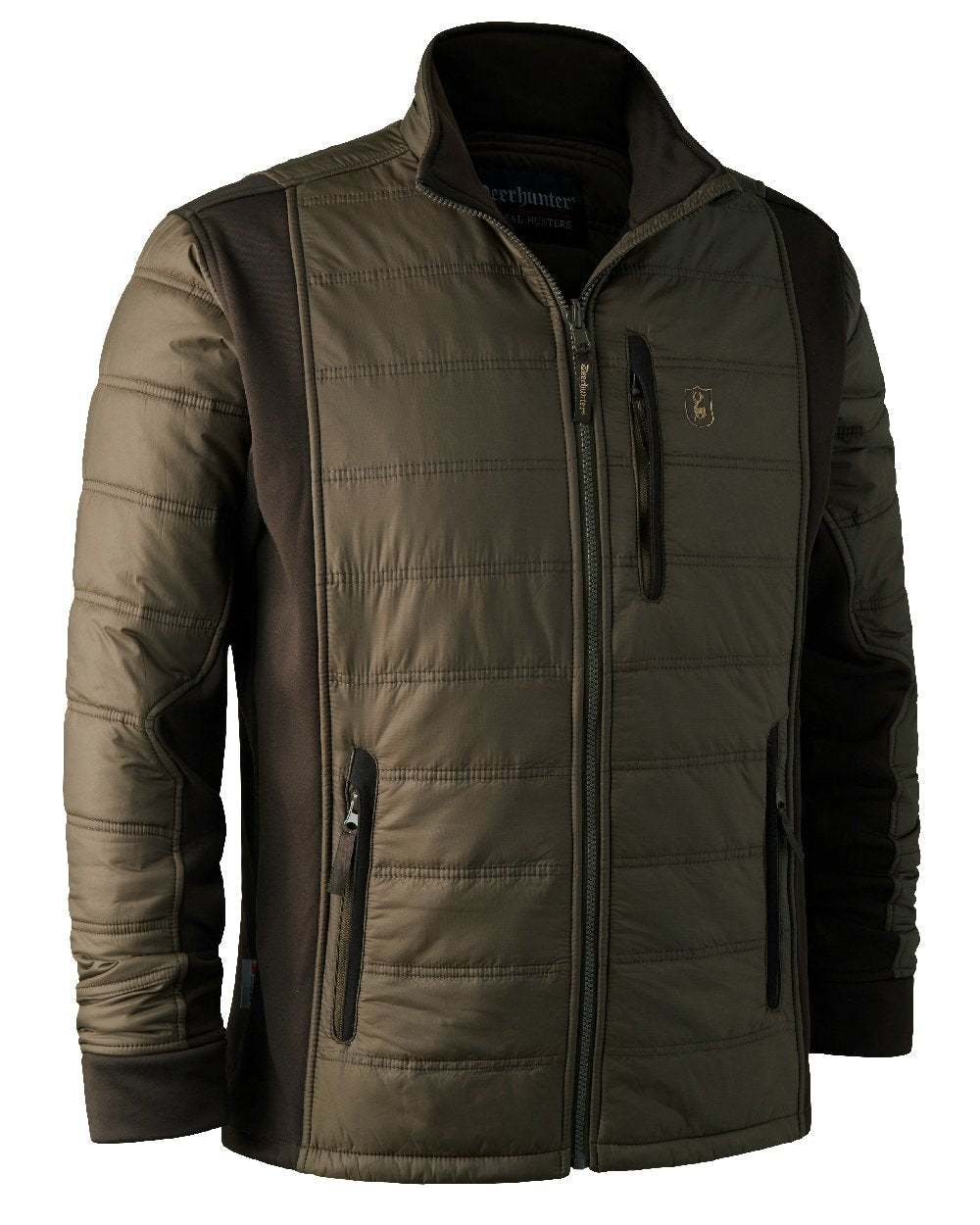 Art Green coloured Deerhunter Muflon Zip In Quilted Jacket on white background #colour_art-green