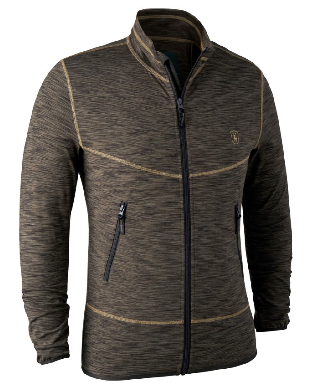 Brown Melange coloured Deerhunter Norden Fleece Jacket on white background #colour_brown-melange