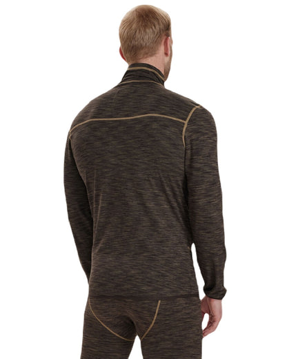 Brown Melange coloured Deerhunter Norden Fleece Jacket on white background #colour_brown-melange