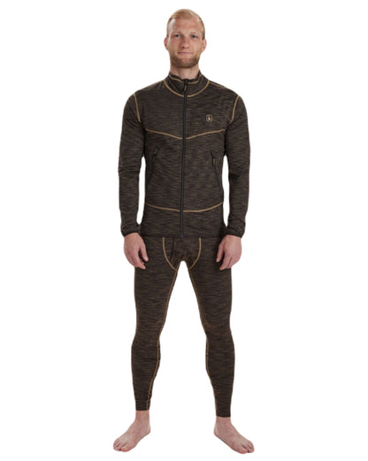 Brown Melange coloured Deerhunter Norden Fleece Jacket on white background #colour_brown-melange