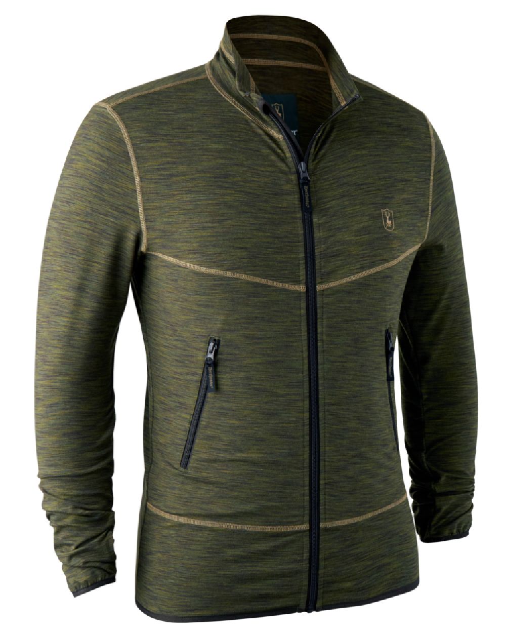 Green Melange coloured Deerhunter Norden Fleece Jacket on white background #colour_green-melange