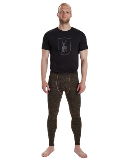 Brown Melange coloured Deerhunter Norden Insulated Long Johns on white background #colour_brown-melange