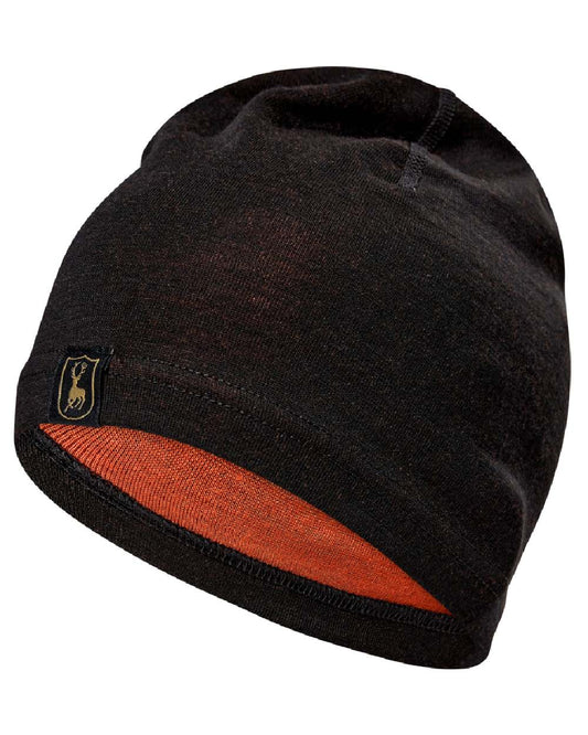 Black Oak coloured Deerhunter Quinn Merino Beanie on white background #colour_black-oak