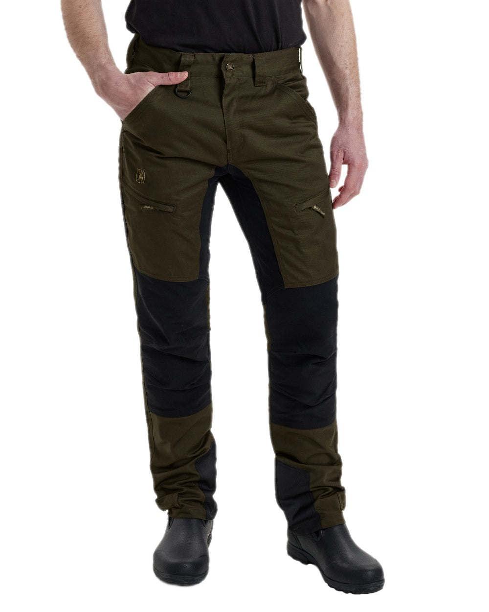 Adventure Green Coloured Deerhunter Rogaland Contrast Stretch Trousers on white background #colour_adventure-green