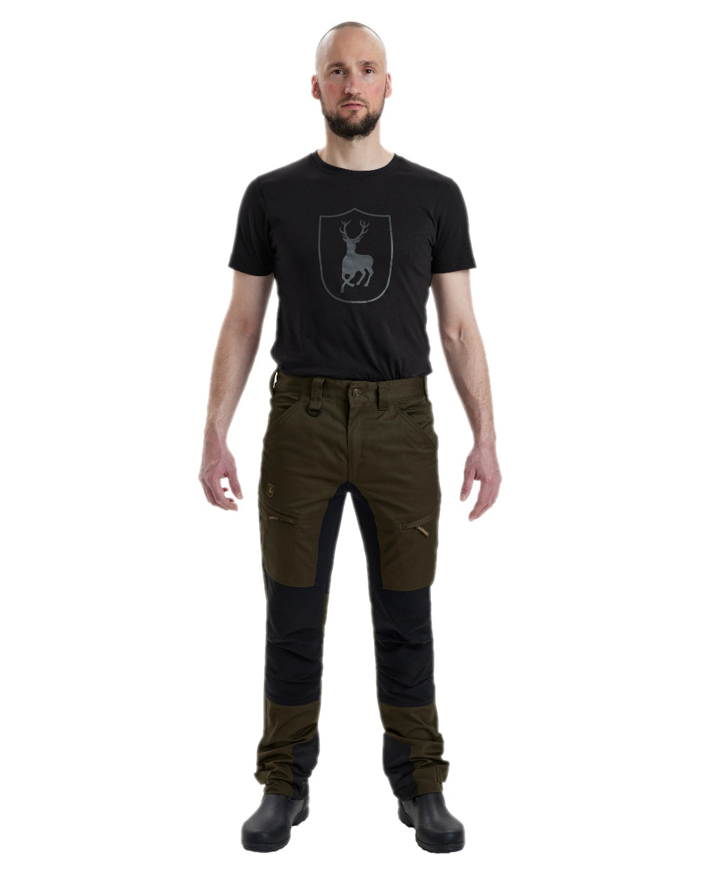 Adventure Green Coloured Deerhunter Rogaland Contrast Stretch Trousers on white background #colour_adventure-green