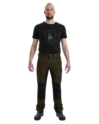 Adventure Green Coloured Deerhunter Rogaland Contrast Stretch Trousers on white background #colour_adventure-green