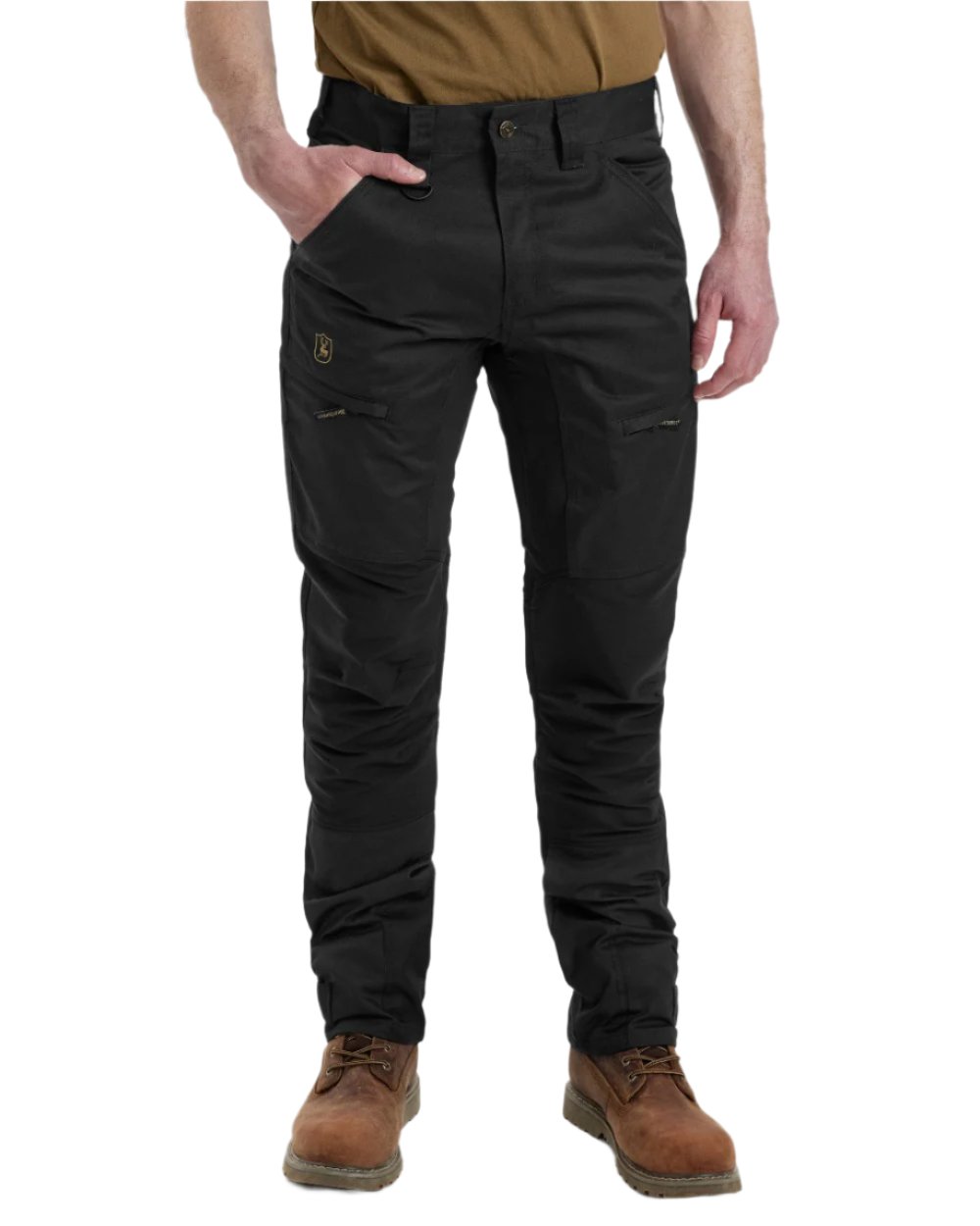 Black Coloured Deerhunter Rogaland Contrast Stretch Trousers on white background #colour_black