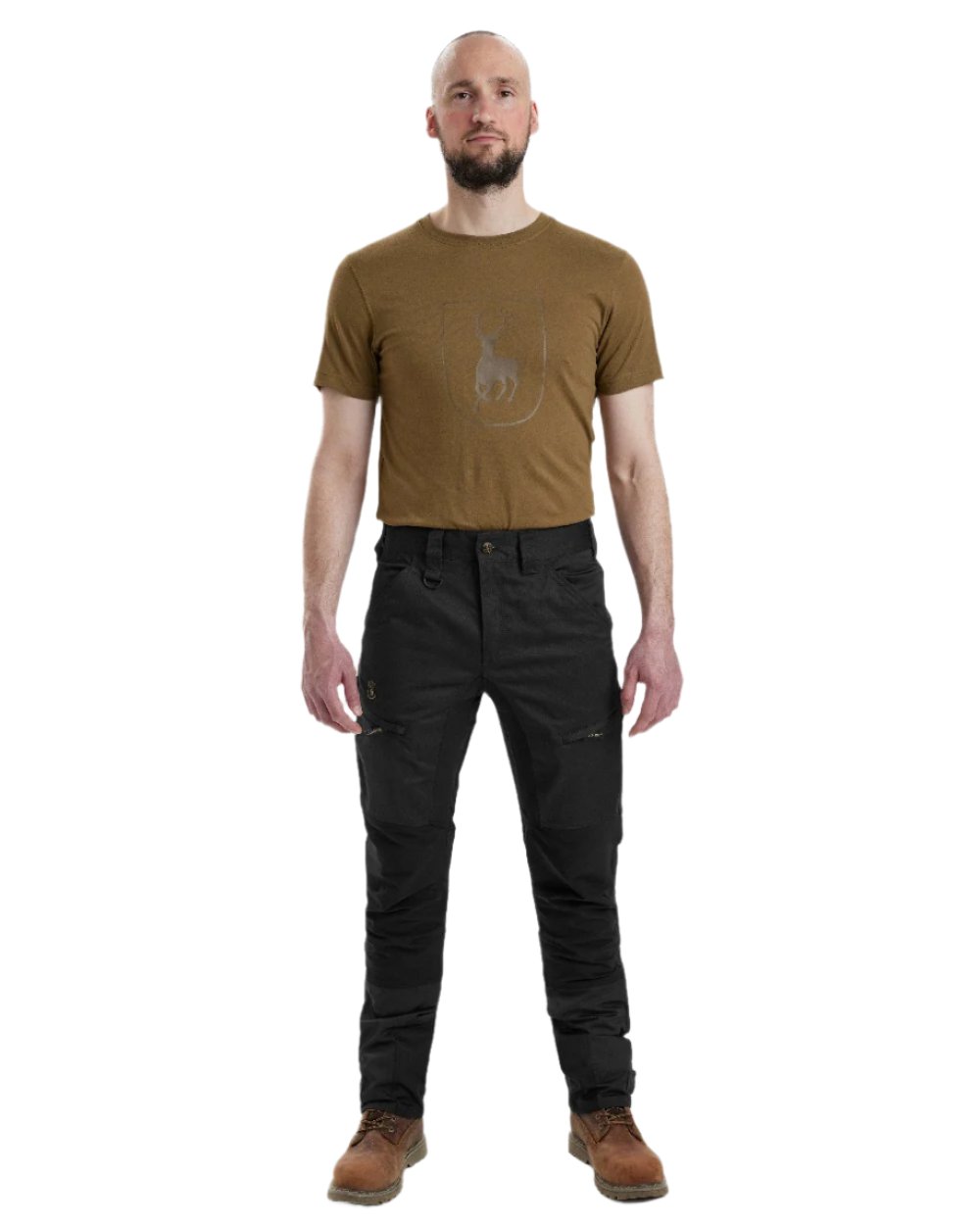 Black Coloured Deerhunter Rogaland Contrast Stretch Trousers on white background #colour_black