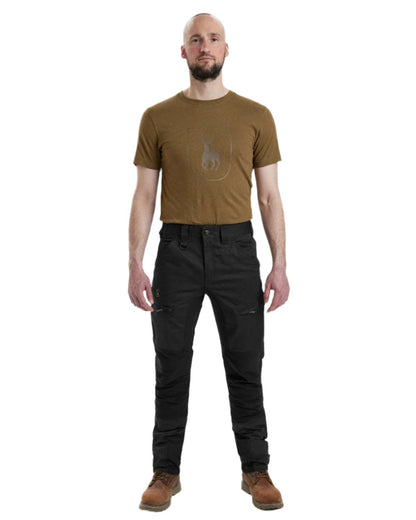 Black Coloured Deerhunter Rogaland Contrast Stretch Trousers on white background #colour_black