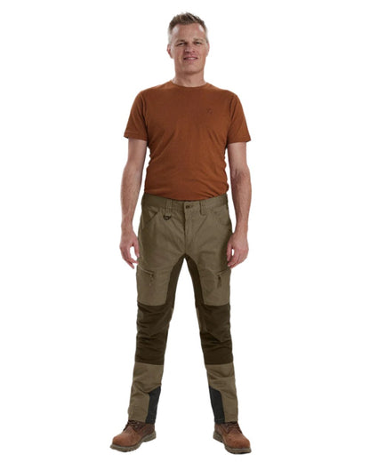 Driftwood Coloured Deerhunter Rogaland Contrast Stretch Trousers on white background #colour_driftwood