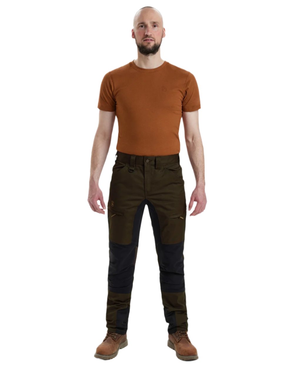Fallen Leaf Coloured Deerhunter Rogaland Contrast Stretch Trousers on forest background #colour_fallen-leaf