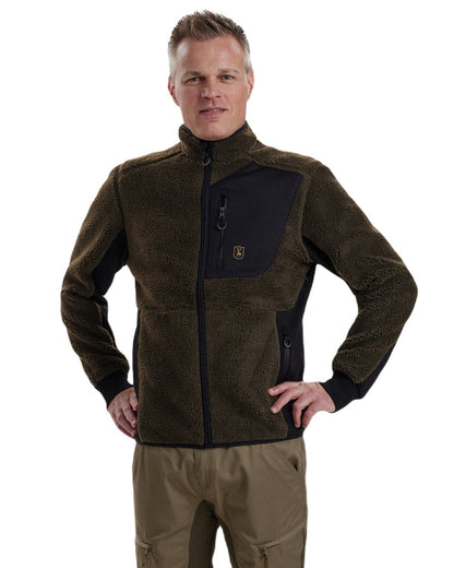 Chocolate Brown coloured Deerhunter Rogaland Fiber Pile Jacket on white background #colour_chocolate-brown